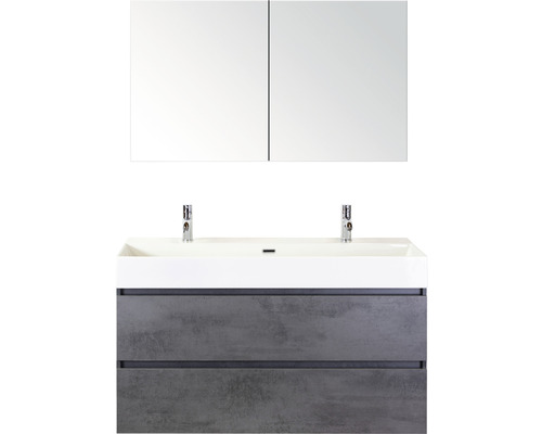 Ensemble de meubles de salle de bains Maxx XL 120 cm avec lavabo en pierre naturelle 2 trous pour robinetterie et armoire de toilette béton anthracite