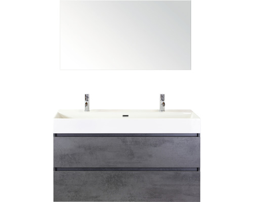 Ensemble de meubles de salle de bains Maxx XL 120 cm avec lavabo en pierre naturelle 2 trous pour robinetterie et miroir béton anthracite