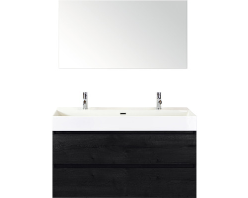 Ensemble de meubles de salle de bains Sanox Maxx XL couleur de façade black oak lxhxp 121 x 170 x 45,5 cm avec double vasque en céramique et miroir