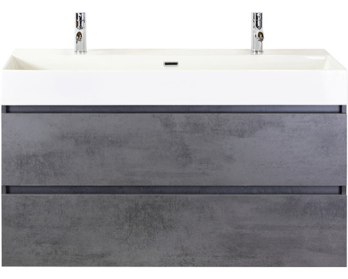 Ensemble de meubles de salle de bains Maxx XL 120 cm avec vasque en céramique 2 trous pour robinetterie béton anthracite