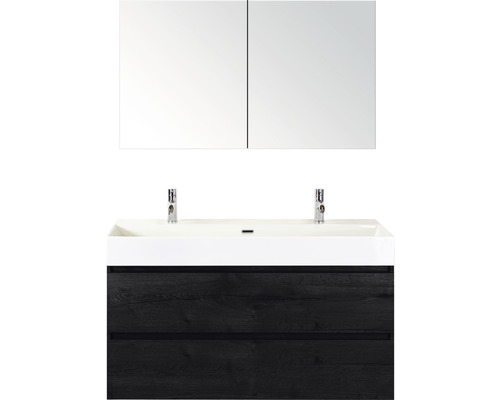 Ensemble de meubles de salle de bains Sanox Maxx XL couleur de façade black oak lxhxp 121 x 170 x 45,5 cm avec double vasque en céramique et armoire de toilette