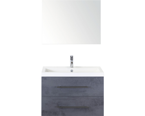 Badmöbel-Set Sanox Straight Frontfarbe beton anthrazit BxHxT 80 x 170 x 40 cm mit Mineralgusswaschtisch und Spiegel