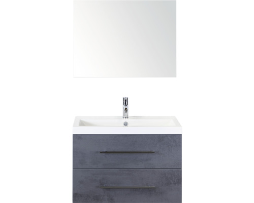 Set de meubles de salle de bains Sanox Straight lxhxp 80 x 170 x 40 cm couleur de façade béton anthracite avec vasque fonte minérale blanc et meuble sous vasque vasque en fonte minérale miroir