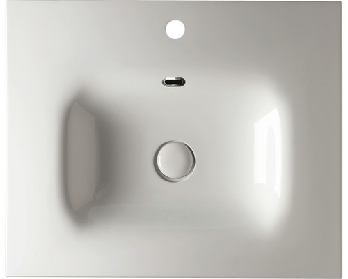 Waschbecken aus Keramik mit Überlauf, Hahnloch und Ablauf