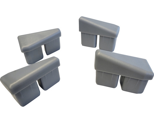 Quatre connecteurs d''angle en plastique gris pour meubles