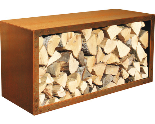 Étagère pour bois de cheminée Palatino Woodpecker PRO 100 x 40 x 50 cm marron Étagère à bois de chauffage en métal remplie de bûches