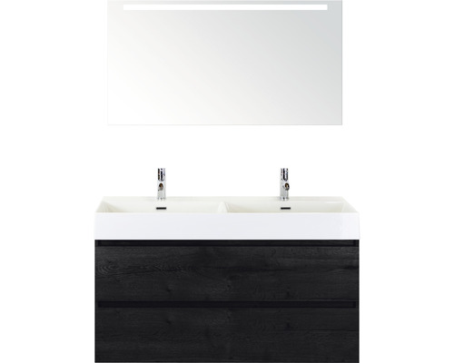 Ensemble de meubles de salle de bains Maxx XL 120 black oak avec double vasque + miroir Feel