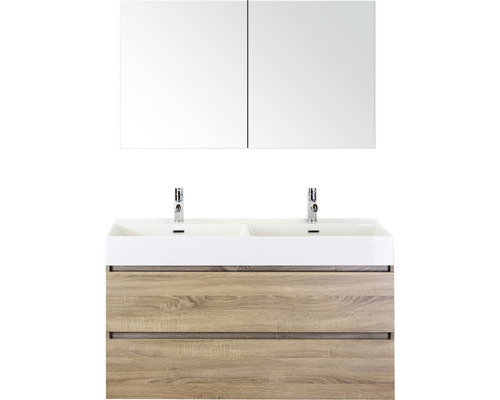 Ensemble de meubles de salle de bains Maxx XL 120 cm avec lavabo double en céramique modèle 2 et armoire de toilette chêne gris
