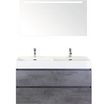 Badmöbel-Set Maxx XL 120 cm Doppelwaschtisch Keramik Model 2 mit Spiegel mit LED-Beleuchtung Beton anthrazit