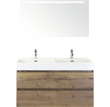 Badmöbel-Set Maxx XL 120 cm Doppelwaschtisch Keramik mit Spiegel mit LED-Beleuchtung Tabacco