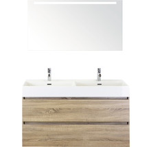 Badmöbel-Set Maxx XL 120 cm Doppelwaschtisch Keramik Model 2 mit Spiegel mit LED-Beleuchtung Eiche grau