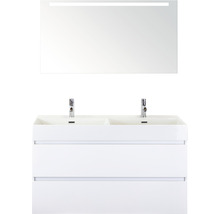 Meuble sous-vasque avec deux lavabos et miroir lumineux pour la salle de bain
