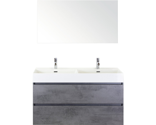 Ensemble de meubles de salle de bains Maxx XL 120 cm avec lavabo double en céramique modèle 2 et miroir béton anthracite