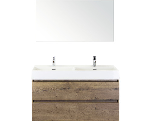 Ensemble de meubles de salle de bains Maxx XL 120 cm avec lavabo double en céramique modèle 2 et miroir Tabacco
