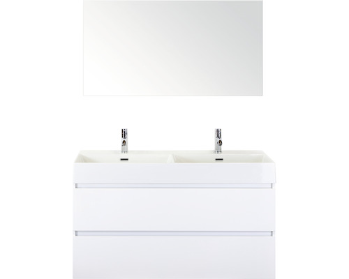 Ensemble de meubles de salle de bains Maxx XL 120 cm avec lavabo double en céramique modèle 2 et miroir blanc à haute brillance