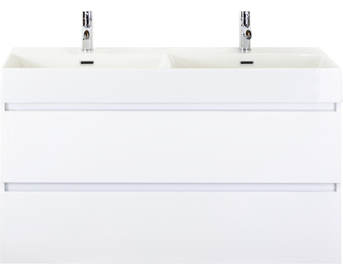 Ensemble de meubles de salle de bains Maxx XL 120 cm lavabo double céramique modèle 2 blanc à haute brillance