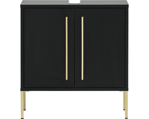 Waschbeckenunterschrank Möbelpartner Sarah BxHxT 57.1x61.2x30.1 cm schwarz Schwarzer Waschtischunterschrank mit goldenen Griffen und Füßen