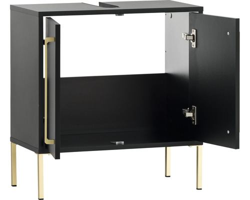 Waschtischunterschrank mit zwei offenen Türen und goldenen Füssen