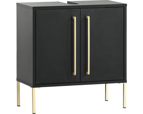 Waschbeckenunterschrank mit zwei Türen und Metallgriffen sowie Metallfüssen