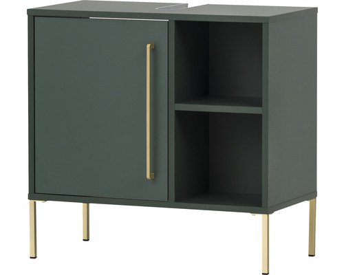 Waschbeckenunterschrank Möbelpartner Kent BxHxT 65.3x63.3x33.1 cm waldgrün Waschtischunterschrank mit einer Tür, einem Regal und Füßen