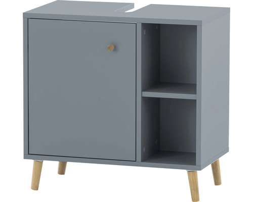 Grauer Waschtischunterschrank mit Tür, Griff und offenem Regal