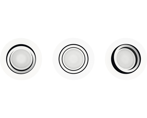 Drei runde Einbaustrahler mit unterschiedlichen Blenden