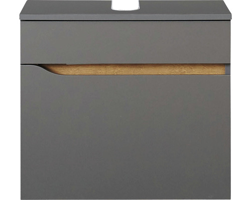 Grauer Waschtischunterschrank mit Holzakzent