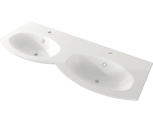 Vasque pour meuble Vague Sting 138 cm blanc fonte minérale 2 trous de robinet Lavabo double pour salle de bain
