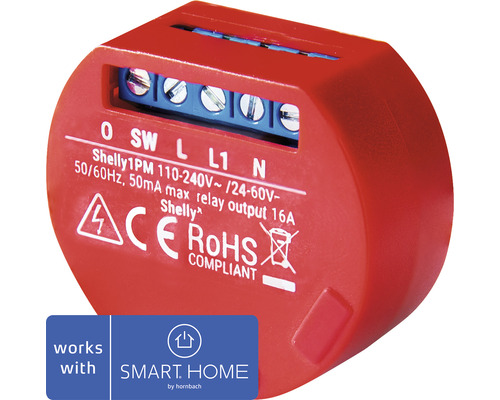 Relais Wi-Fi Shelly 1 PM jusqu'à 3500 watts adapté à la commande d'appareils électriques dont la mesure d'énergie - compatible avec SMART HOME by hornbach