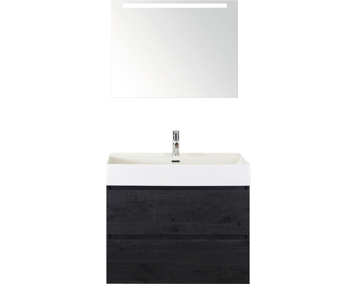 Meuble-lavabo avec meuble bas et miroir avec éclairage