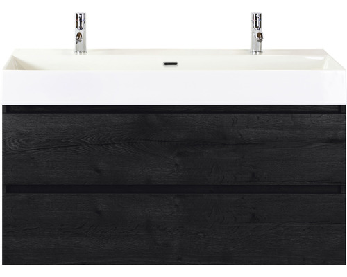 Ensemble de meubles de salle de bains Sanox Maxx XL couleur de façade black oak lxhxp 121 x 170 x 45,5 cm avec double vasque en céramique