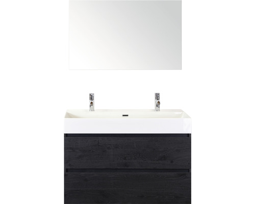 Meuble-lavabo avec deux tiroirs, vasque à poser et miroir