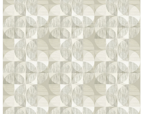 Papier peint panoramique intissé IF3-010 Tubular Titan 3 pces 300 x 250 cm Papier peint avec motif géométrique circulaire en beige et blanc