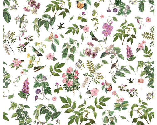 Papier peint panoramique intissé IF3-036 Cottage Core 3 pces 300 x 250 cm Illustration avec diverses fleurs, feuilles et animaux