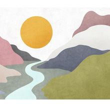 Illustration d''un paysage avec rivière et soleil
