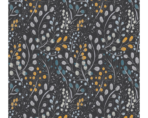 Papier peint intissé 38847-4 Attractive 2 guirlande de fleurs noir-jaune