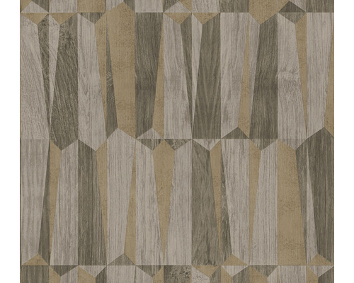 Papier peint intissé 38743-3 Nara aspect bois gris marron Papier peint avec motif géométrique en bois