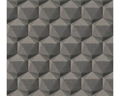 Papier peint intissé 38748-2 Nara géométrique gris anthracite Papier peint avec motif géométrique 3D