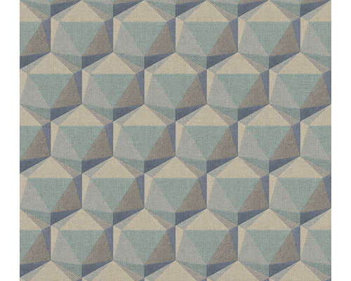Papier peint intissé 38748-4 Nara géométrique bleu beige Papier peint intissé géométrique avec des polyèdres tridimensionnels