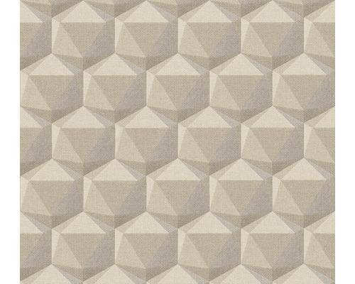 Papier peint intissé 38748-5 Nara géométrique gris beige Papier peint avec motif géométrique de cube 3D