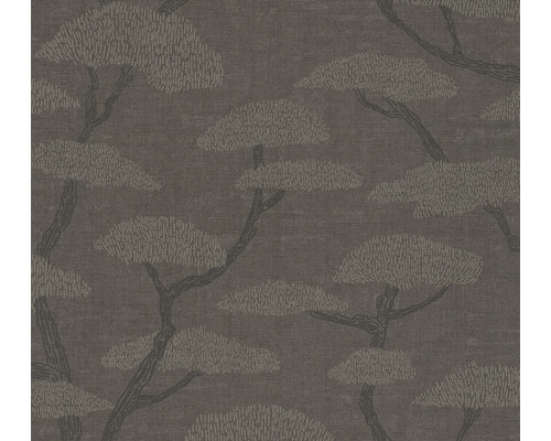 Papier peint intissé 38741-5 Nara arbres bonsaï gris anthracite Papier peint avec motif d''arbres pour la décoration murale
