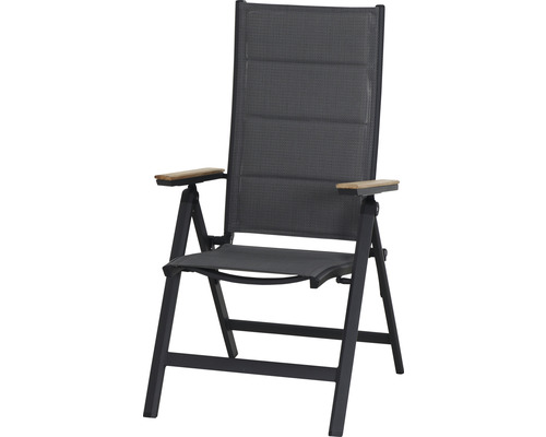 Fauteuil pliant Siena Garden 59 x 68 x 110 cm aluminium bois plastique gris Chaise de jardin avec accoudoirs et dossier haut