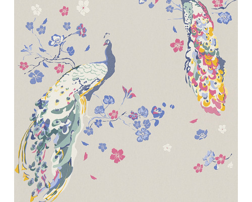 Papier peint intissé 38906-4 House of Turnowsky paon fleurs gris bleu rouge Papier peint intissé 38906-4 House of Turnowsky paon fleurs gris bleu rouge