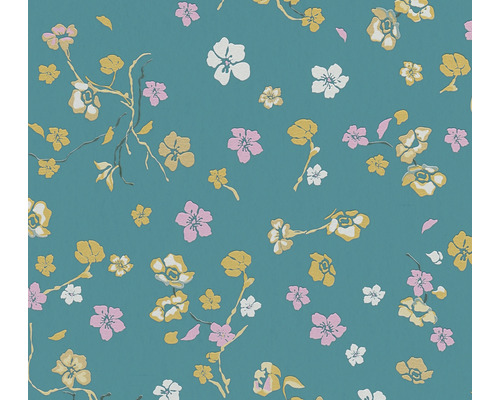 Papier peint intissé 38907-2 House of Turnowsky fleurs fantaisistes turquoise