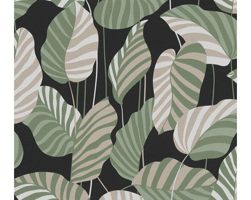 Papier peint intissé 39094-2 Antigua feuilles noir vert Papier peint avec motif de feuilles