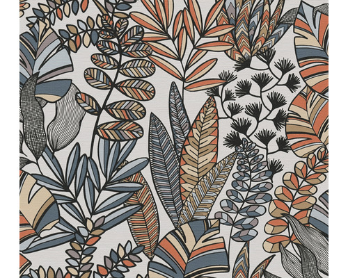 Papier peint intissé 39095-2 Antigua feuilles Rétro blanc orange Textile avec motif de feuilles