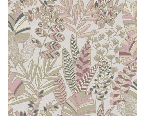 Papier peint intissé 39095-4 Antigua feuilles Rétro rose blanc Papier peint à motif végétal