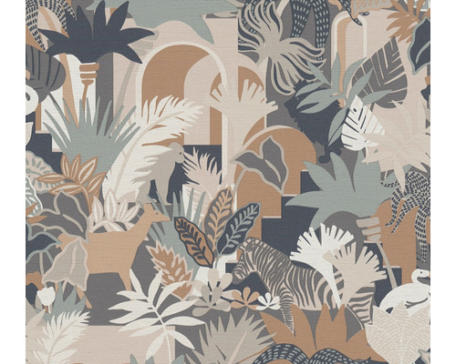 Papier peint intissé 39096-4 Antigua feuilles de la jungle marron Papier peint décoratif avec motif jungle avec animaux et plantes