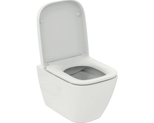 WC suspendu Ideal Standard i.life S cuvette à fond creux sans bride de rinçage à économie d'eau court blanc brillant avec abattant T473801