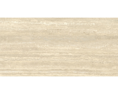 Travertinfliese mit horizontaler Maserung.